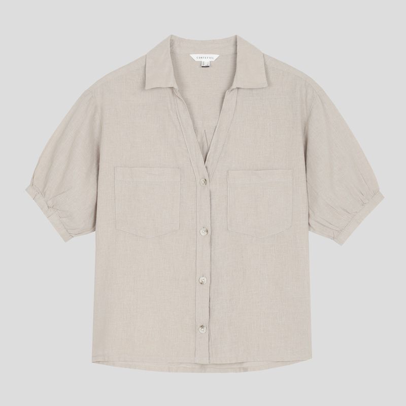 تصویر از شومیز لینن کالرز آستین کوتاه کرتفیل