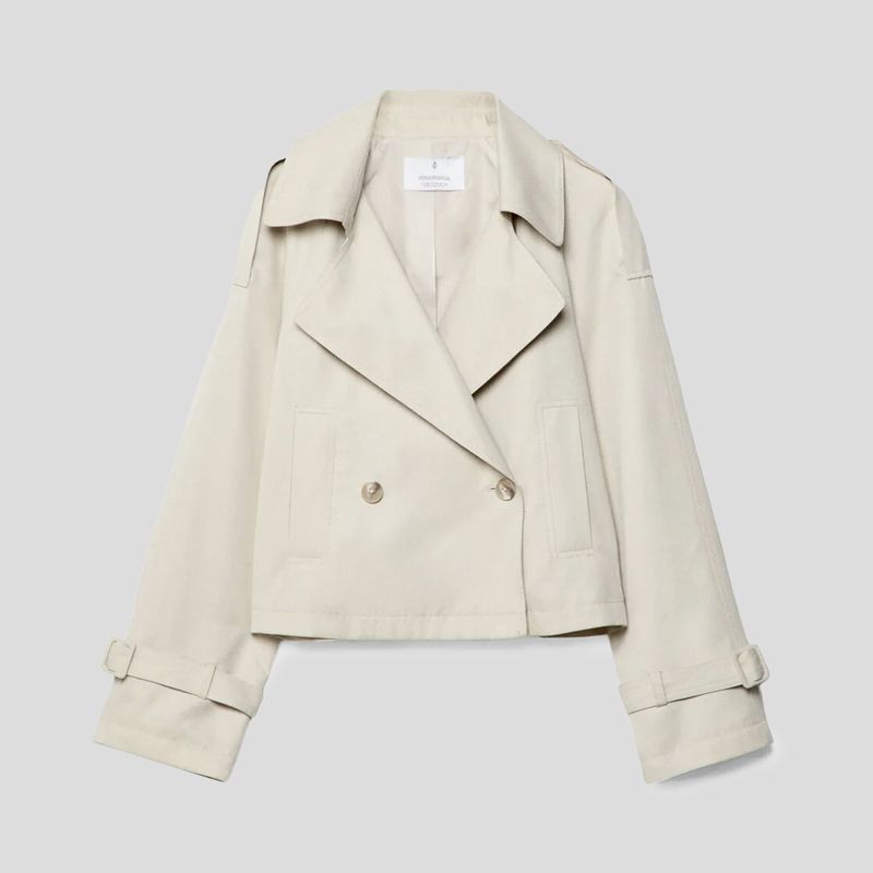 تصویر از ترنچ کت کوتاه دو دکمه وانیلی استرادیواریوس