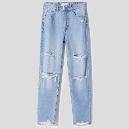 تصویر از شلوار جین مام زاپ دار لایت بلو برشکا