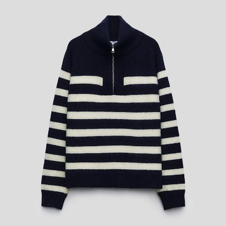 تصویر از پلیور استرایپ نیم زیپ بلو نیوی زارا