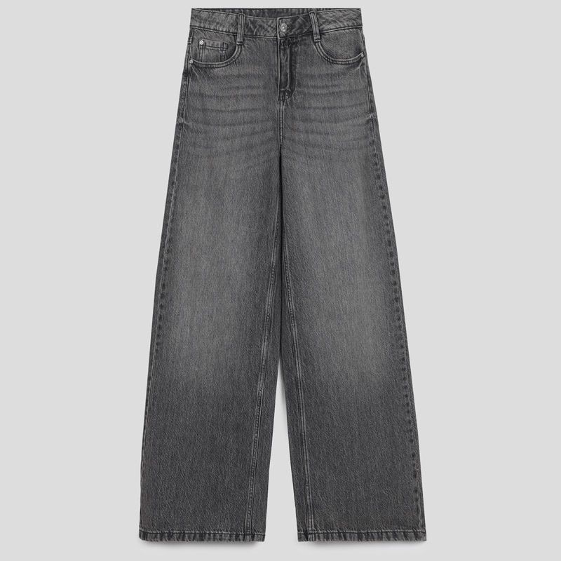 تصویر از شلوار جین کاغذی وایدلگ دارک گری پیمکی