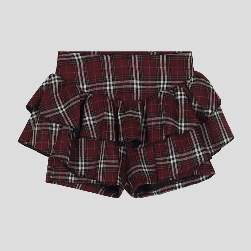 تصویر از شلوارک دامنی چهارخونه چین دار