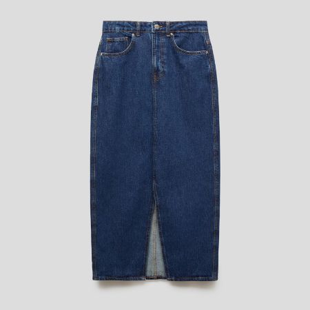تصویر از دامن جین لانگ جلو چاک دارک بلو