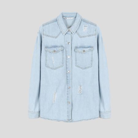 تصویر از شومیز جین زاپ دار لایت بلو زارا