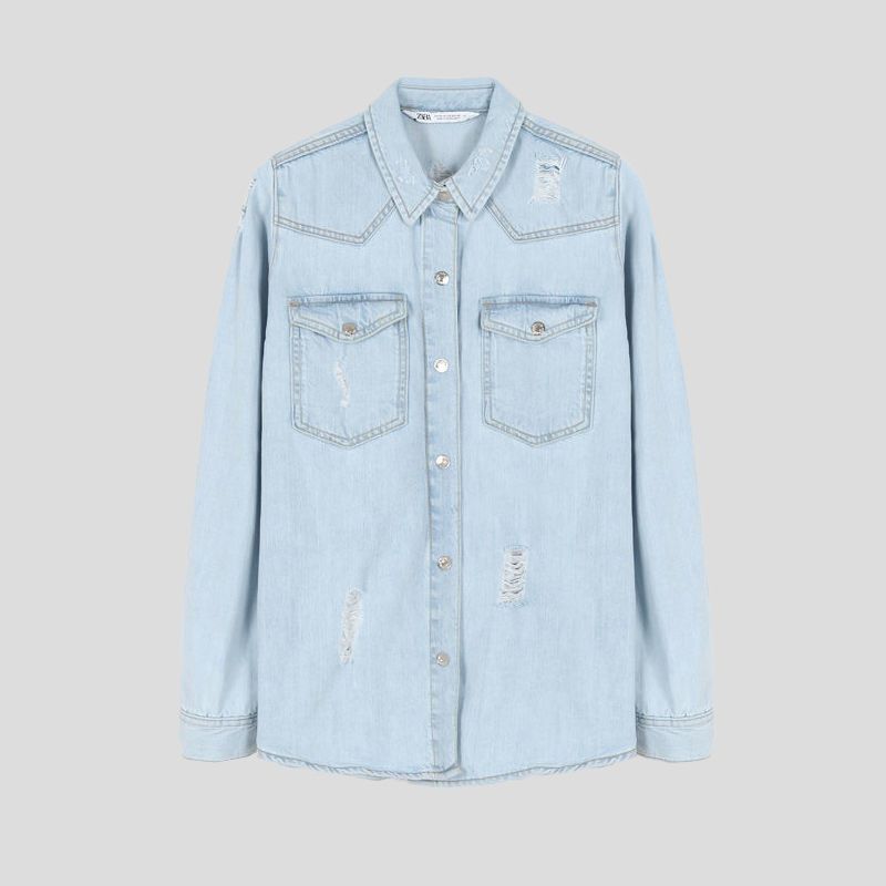 تصویر از شومیز جین زاپ دار لایت بلو زارا