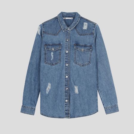 تصویر از شومیز جین زاپ دار میدل بلو زارا