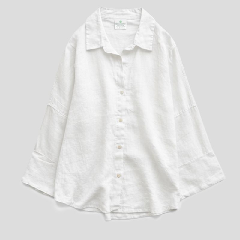 تصویر از شومیز لینن اسلوگان آستین پاکتی